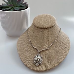 NWT Sterling Silver CZ and Pearl Bridal Necklace